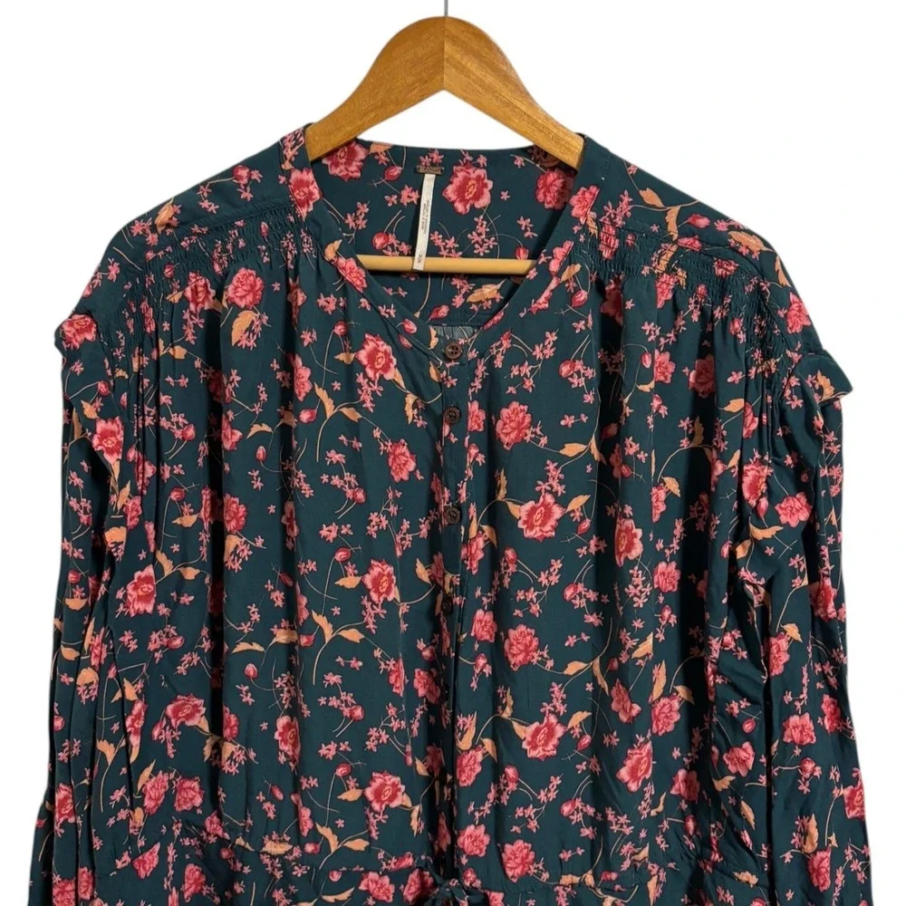 Free People Flower Fields Floral Dress Drawstring Boho Cottagecore Prairie M